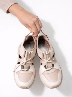 Michael Kors Two-Tone Blush and Cream Leather Lace-Up Sneakers